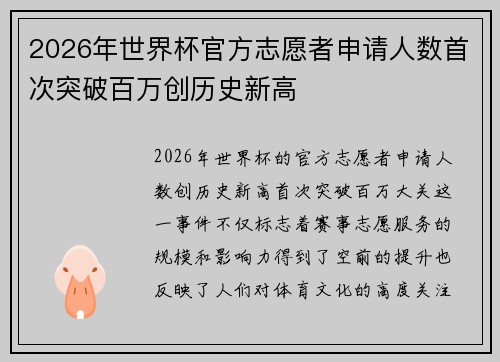 2026年世界杯官方志愿者申请人数首次突破百万创历史新高